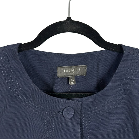 Talbots Woman Size 12W Blazer Jacket Silk Cotton Blend Lined Navy Blue BRAND NEW - Picture 7 of 10